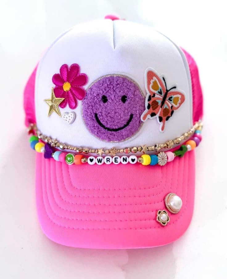 Custom cap with flowers and butterflies