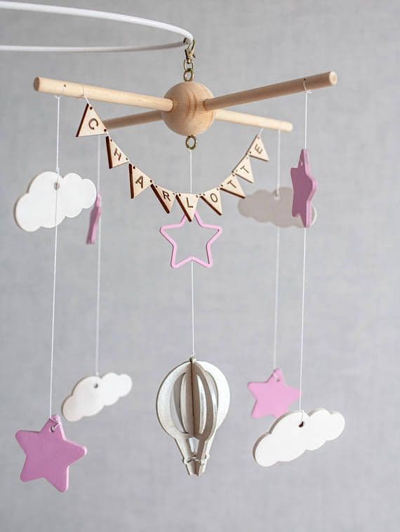 Baby mobile with soft shapes